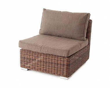Модуль диванный прямой Лунго 4SIS из искусственного ротанга, цвет коричневый с подушками
