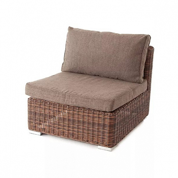 Модуль диванный прямой Лунго 4SIS из искусственного ротанга, цвет коричневый с подушками фото 1