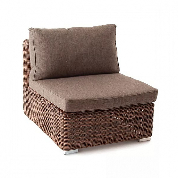 Модуль диванный прямой Лунго 4SIS из искусственного ротанга, цвет коричневый с подушками фото 3