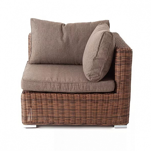 Модуль диванный угловой Лунго 4SIS из искусственного ротанга, цвет коричневый с подушками фото 2