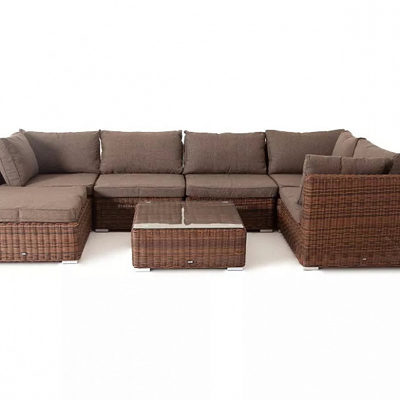 Модуль диванный угловой Лунго 4SIS из искусственного ротанга, цвет коричневый с подушками фото 3