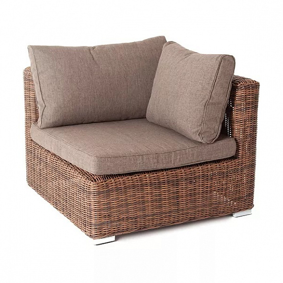 Модуль диванный угловой Лунго 4SIS из искусственного ротанга, цвет коричневый с подушками фото 1