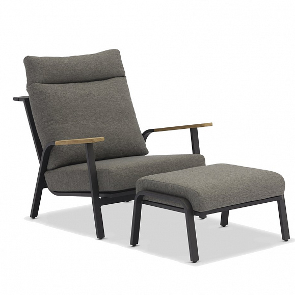 Кресло Malmo Brafritid с пуфом,антрацит/серый, алюминий/тик фото 4