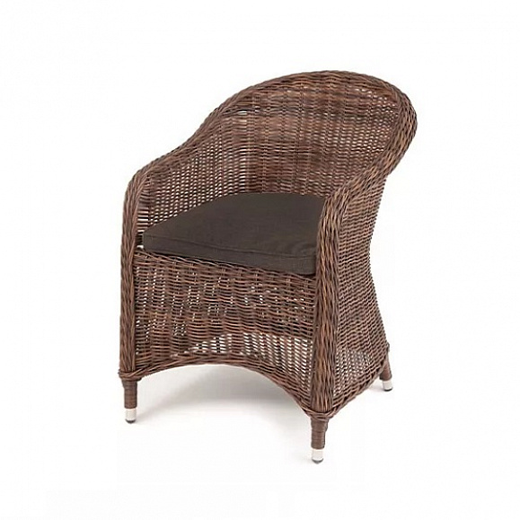 Плетеное кресло Равенна 4SIS из искусственного ротанга, цвет коричневый с темно-серой подушкой фото 1